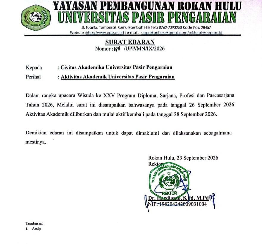 SURAT EDARAN Nomor : 1088/UPP/MN/IX/2026